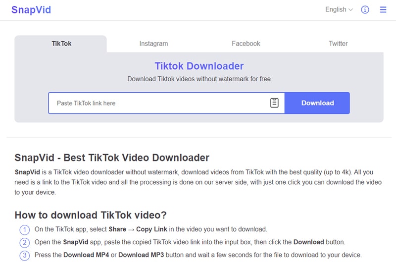 SnapVid App To Download Videos From Facebook TikTok Instagram Twitter
